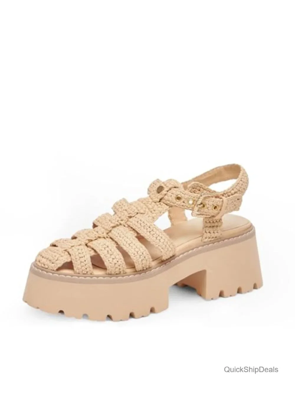 Woven Fisherman Platform Sandals with Adjustable Buckle Strap Chunky Heel